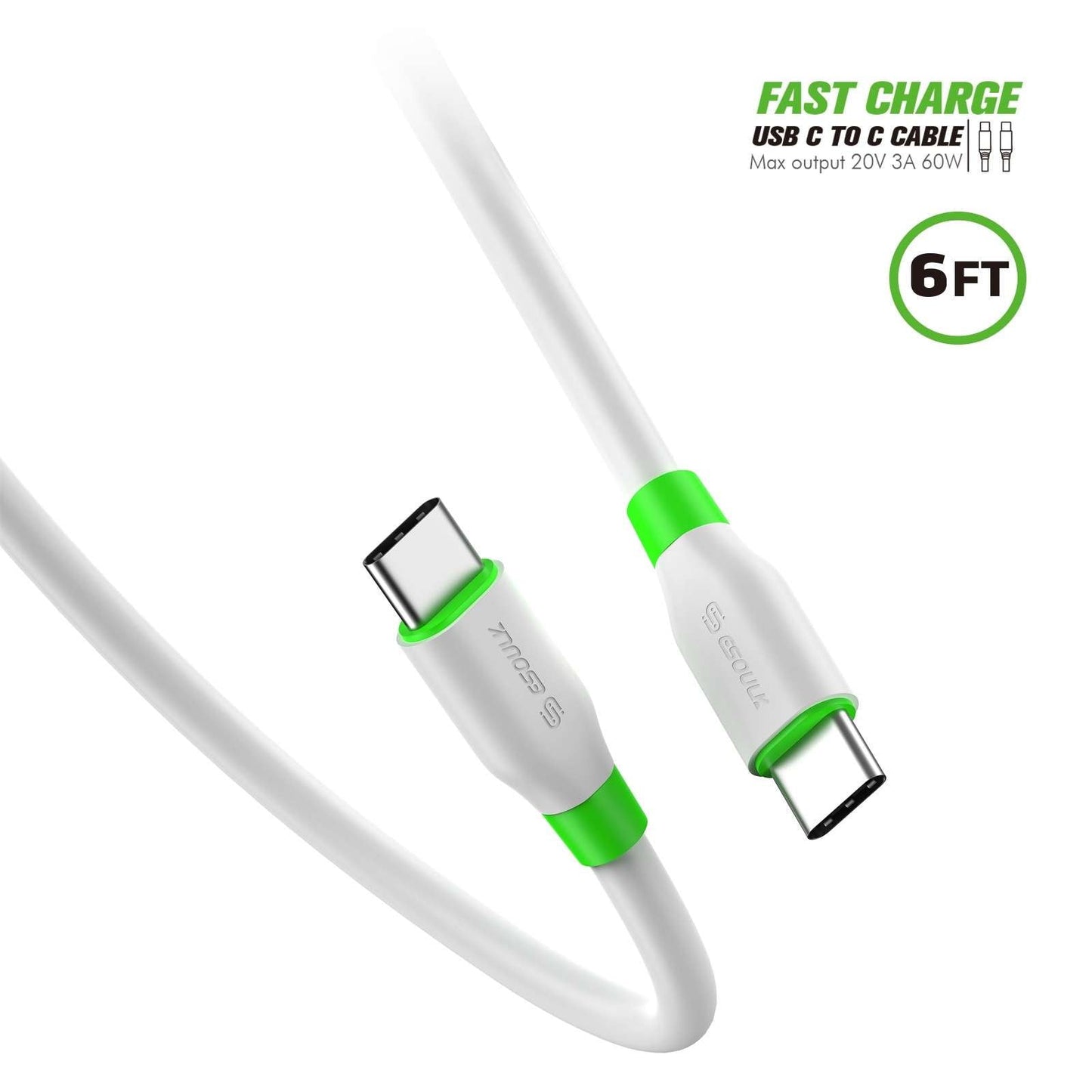 Esoulk EC34P USB C-C Cable (White) (6ft)