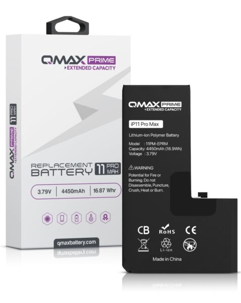 QMAX Prime iPhone 11 Pro Max Extended Capacity Replacement Battery (Spot Weld NOT Required) (4450 mAh)