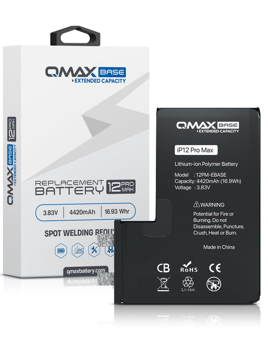 QMAX Base iPhone 12 Pro Max Extended Capacity Replacement Battery (Spot Weld Required) (4420 mAh)