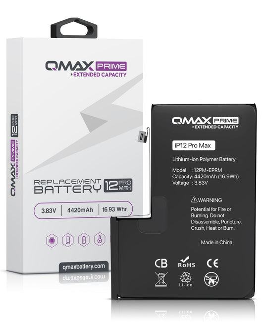 QMAX Prime iPhone 12 Pro Max Extended Capacity Replacement Battery (Spot Weld NOT Required) (4420 mAh)