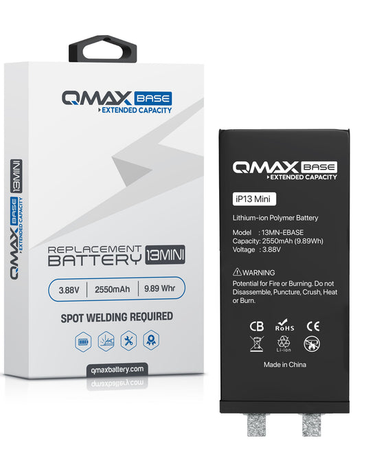 QMAX Base iPhone 13 Mini Extended Capacity Replacement Battery (Spot Weld Required) (2520 mAh)