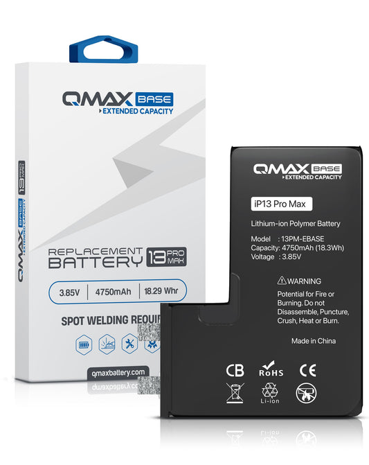 QMAX Base iPhone 13 Pro Max Extended Capacity Replacement Battery (Spot Weld Required) (4750 mAh)