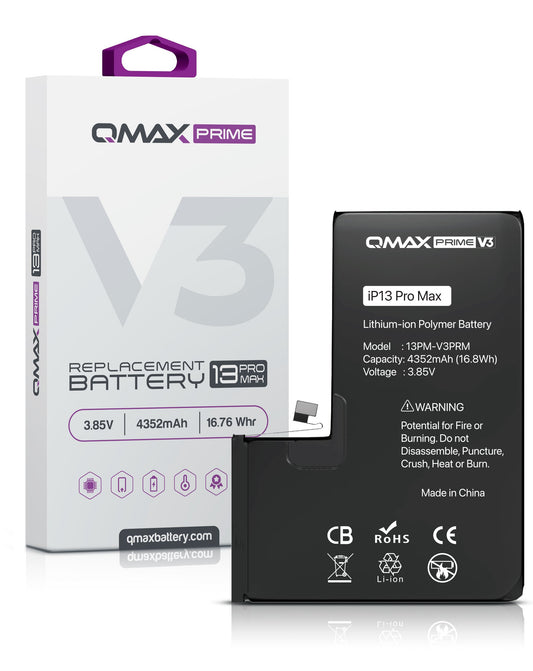 QMAX Prime V3 Replacement Battery for iPhone 13 Pro Max (No Pop-Up) (4352 mAh)