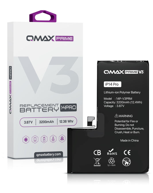 QMAX Prime V3 Replacement Battery for iPhone 14 Pro (No Pop-Up) (3200 mAh)