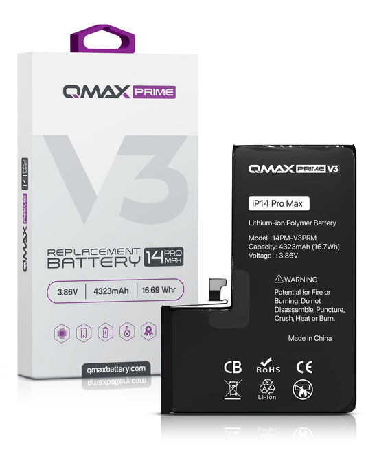 QMAX Prime V3 Replacement Battery for iPhone 14 Pro Max (No Pop-Up) (4323 mAh)