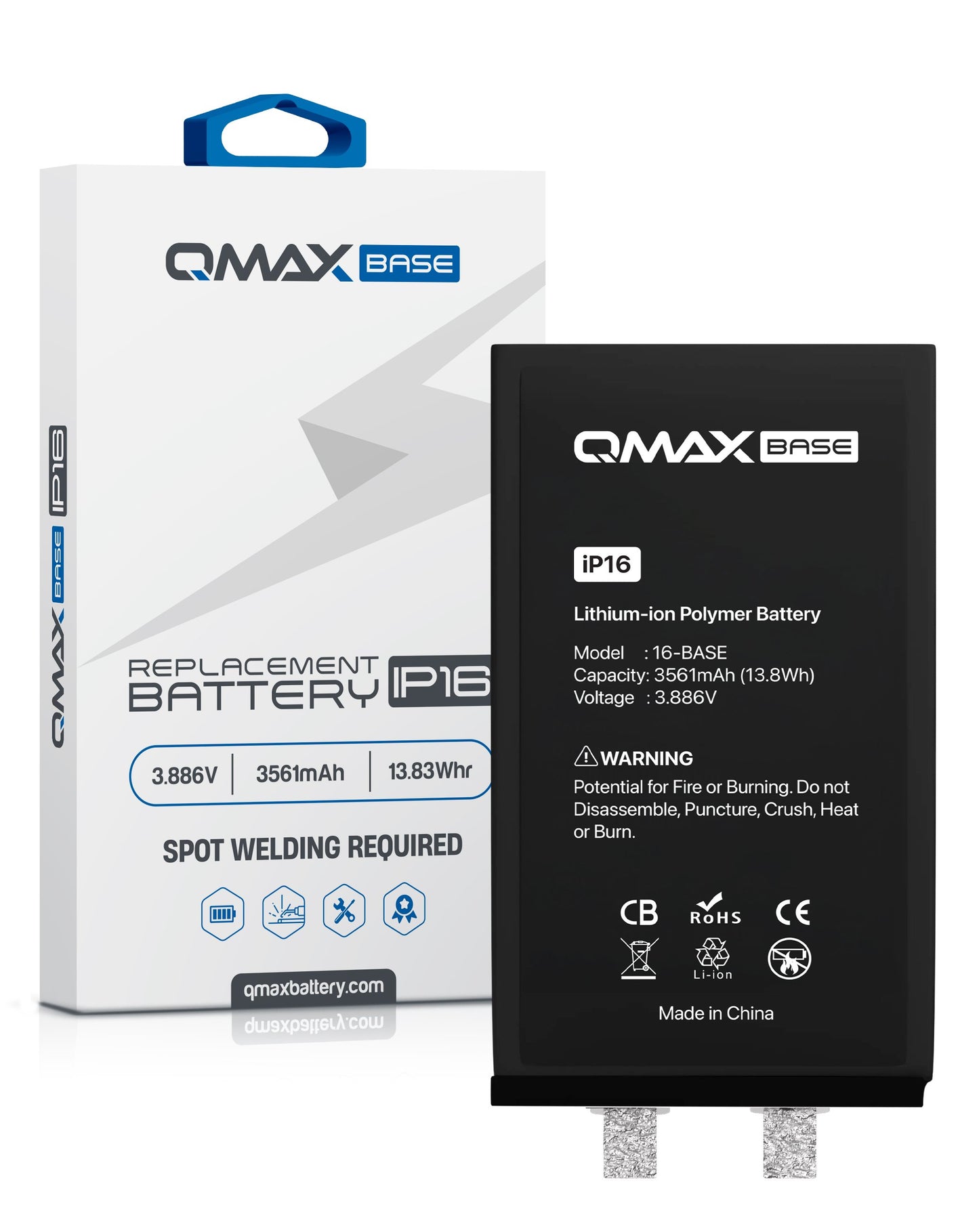 QMAX Base Replacement Battery for iPhone 16 (Spot Weld Required) (3561mAh)
