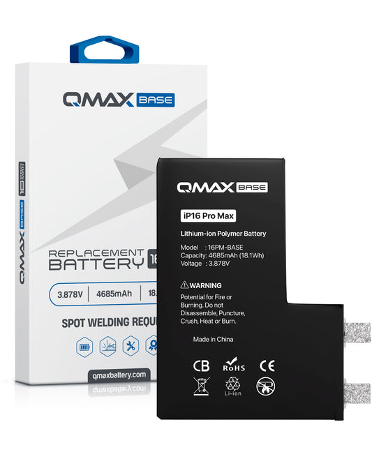 QMAX Base Replacement Battery for iPhone 16 Pro Max (Spot Weld Required) (4685mAh)