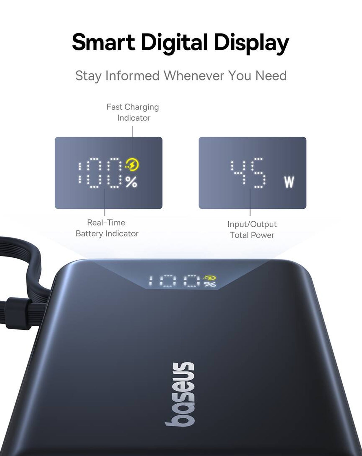 BASEUS PicoGo Digital Display Power Bank (45W) (10000mAh) (COSMIC BLACK) (Only Ground Shipping)