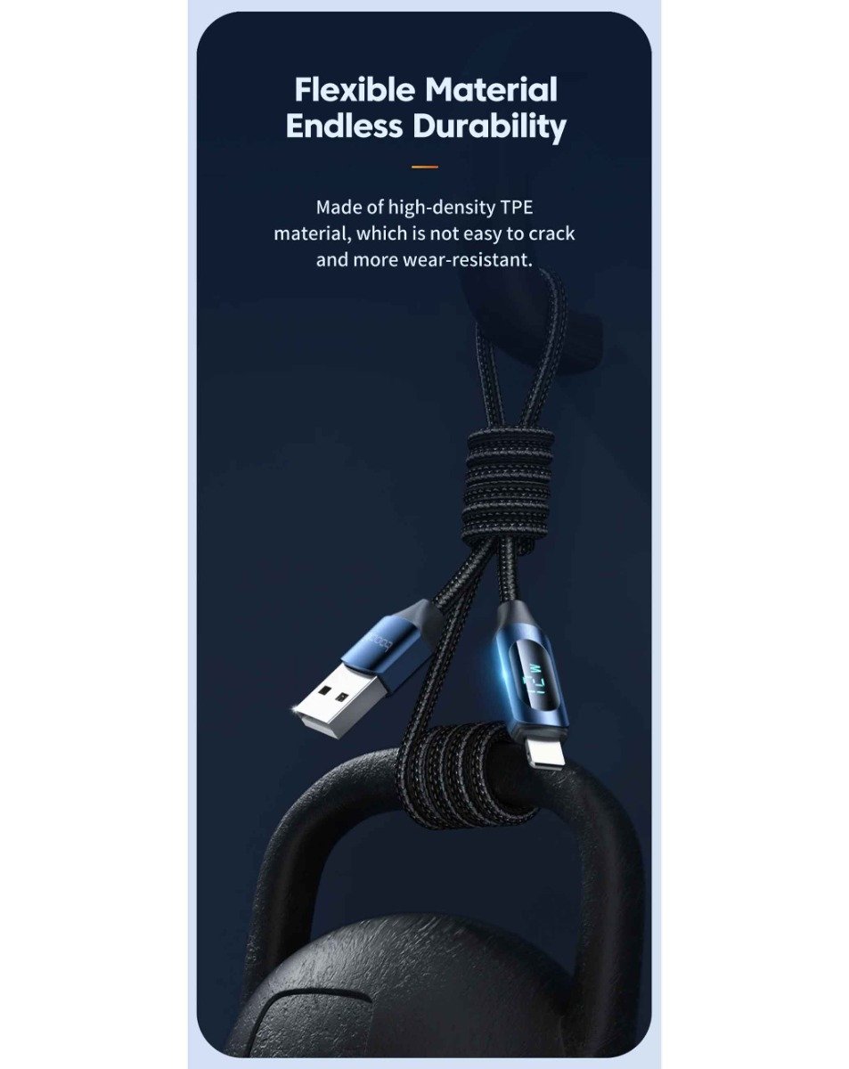 Toocki USB A-L Non-MFI Fast Charging Data Cable w/ Display (BROWN) (12W) (6ft)