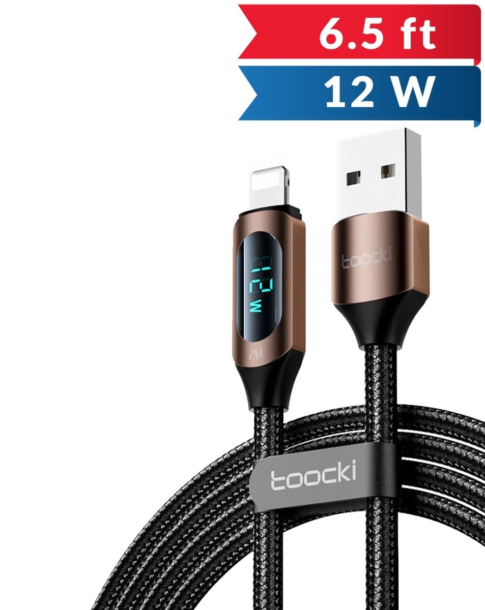 Toocki USB A-L Non-MFI Fast Charging Data Cable w/ Display (BROWN) (12W) (6ft)