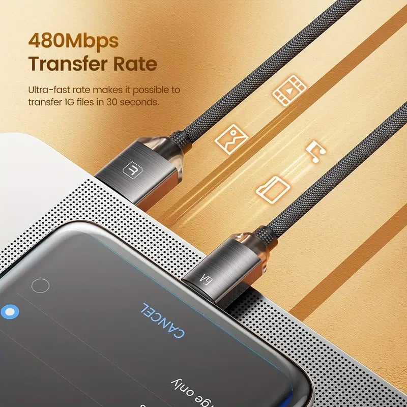 Toocki USB A-C Crystal Fast Braided Charging Data Cable (BLACK) (66W) (6ft)