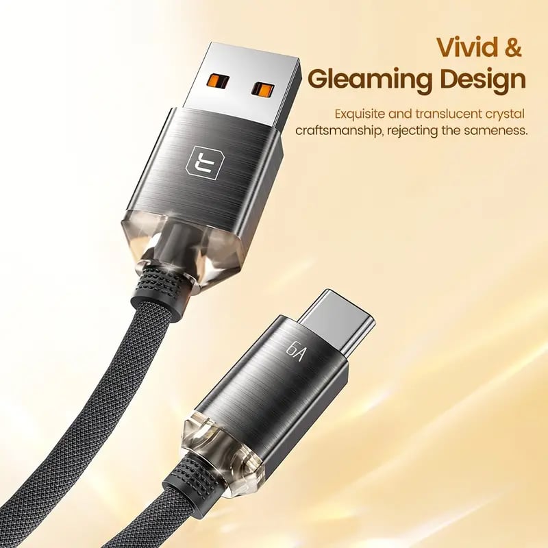 Toocki USB A-C Crystal Fast Braided Charging Data Cable (BLACK) (66W) (6ft)