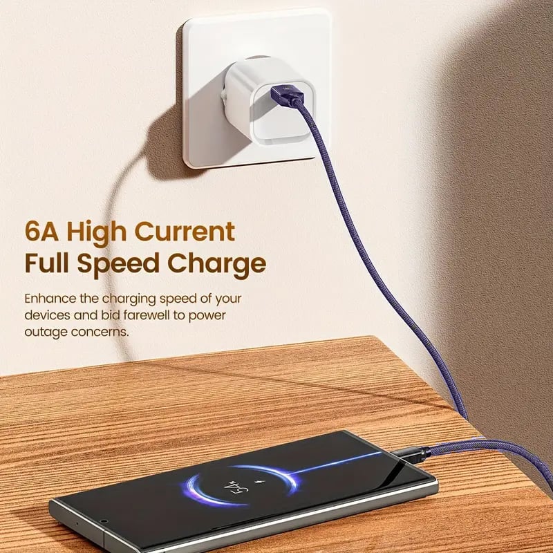 Toocki USB A-C Crystal Fast Braided Charging Data Cable (PURPLE) (66W) (6ft)