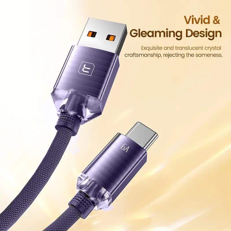Toocki USB A-C Crystal Fast Braided Charging Data Cable (PURPLE) (66W) (6ft)