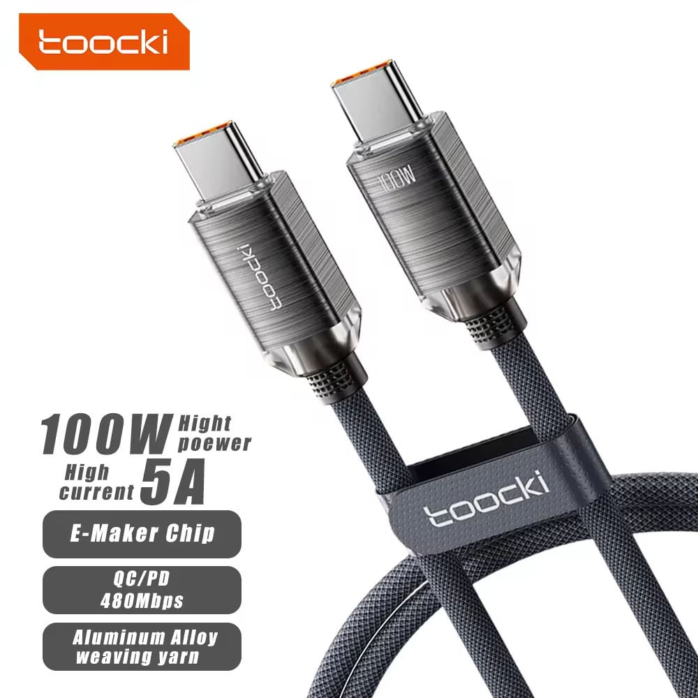 Toocki USB C-C Crystal Fast Braided Charging Data Cable (BLACK) (100W) (6ft)