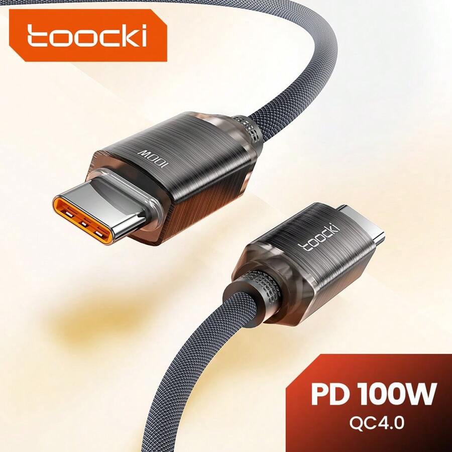 Toocki USB C-C Crystal Fast Braided Charging Data Cable (BLACK) (100W) (6ft)