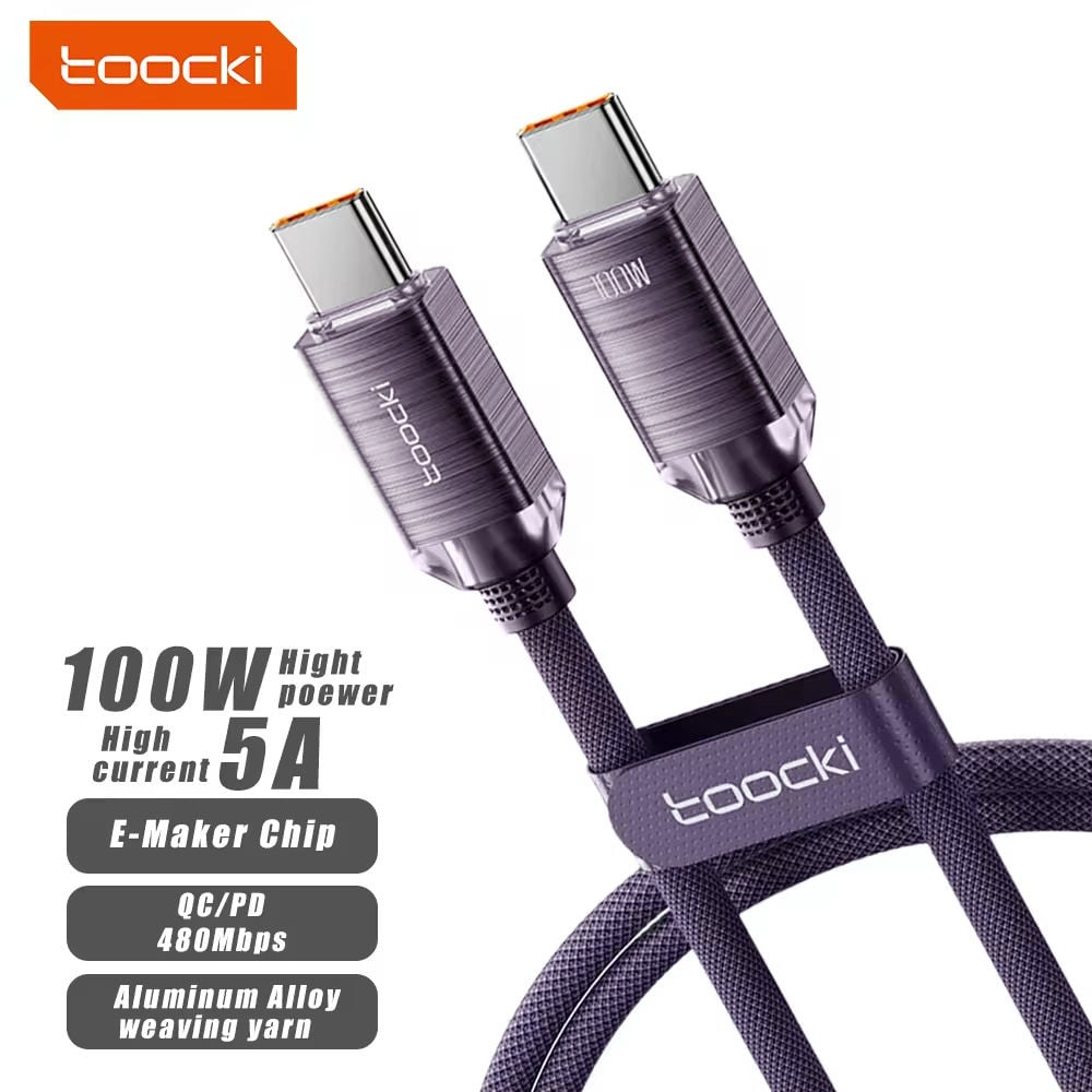 Toocki USB C-C Crystal Fast Braided Charging Data Cable (PURPLE) (100W) (6ft)