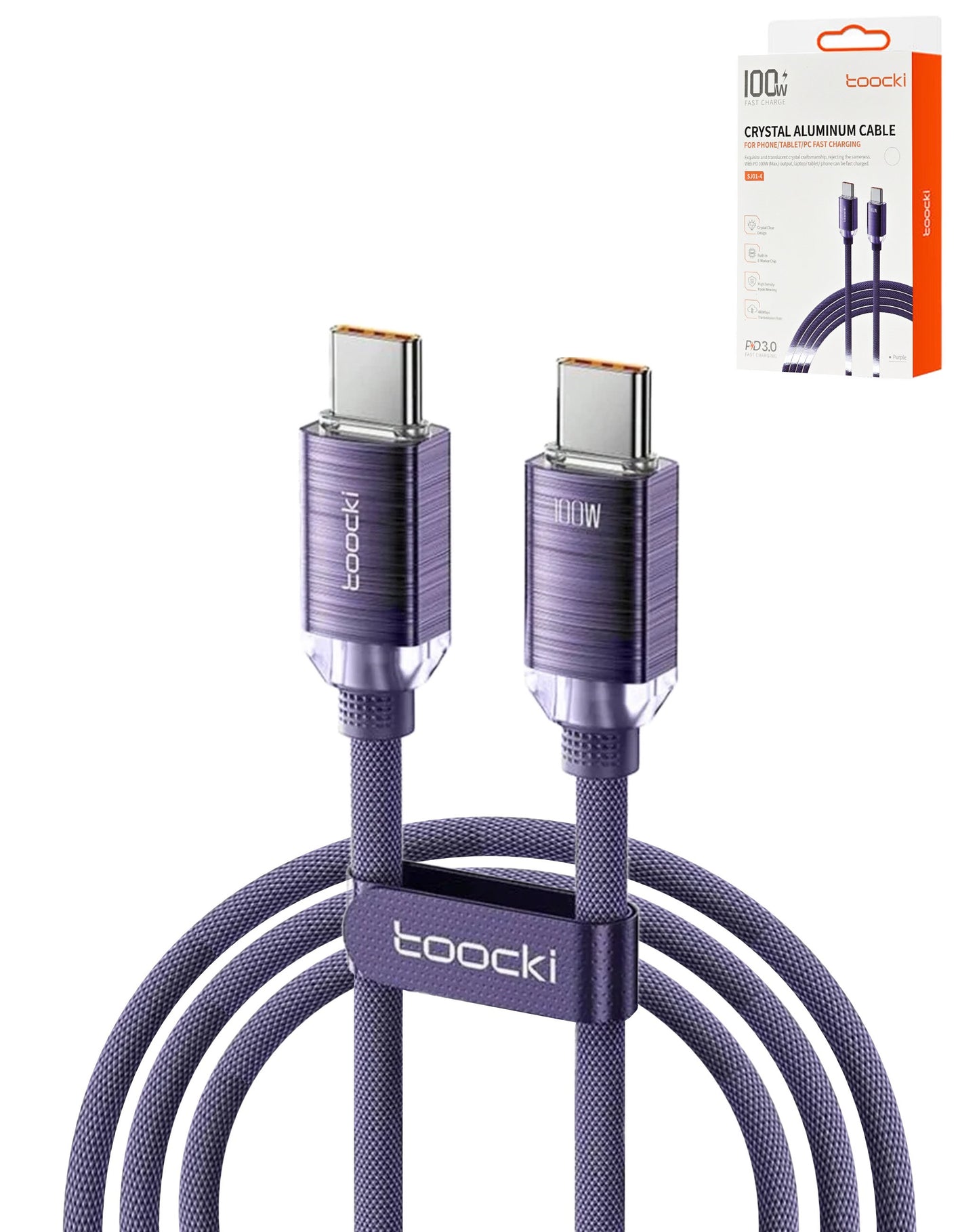 Toocki USB C-C Crystal Fast Braided Charging Data Cable (PURPLE) (100W) (6ft)