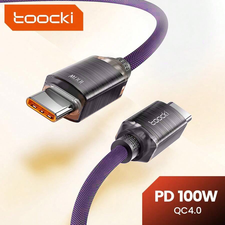 Toocki USB C-C Crystal Fast Braided Charging Data Cable (PURPLE) (100W) (6ft)