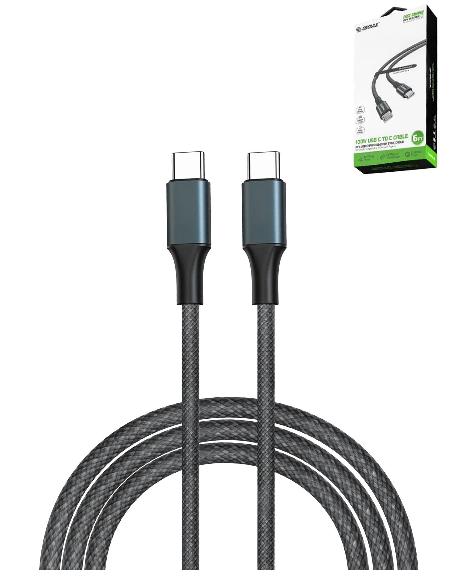 Esoulk USB C-C Charging & Data Sync Cable (BLACK) (100W) (6ft) (Only Ground Shipping)