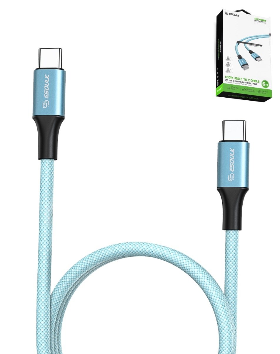 Esoulk USB C-C Charging & Data Sync Cable (BLUE) (100W) (6ft)