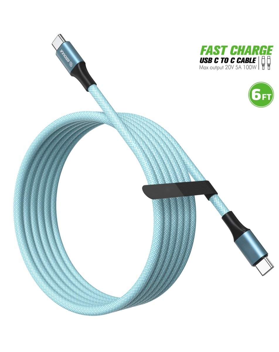 Esoulk USB C-C Charging & Data Sync Cable (BLUE) (100W) (6ft)