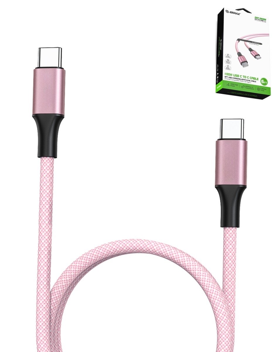 Esoulk USB C-C Charging & Data Sync Cable (PINK) (100W) (6ft)
