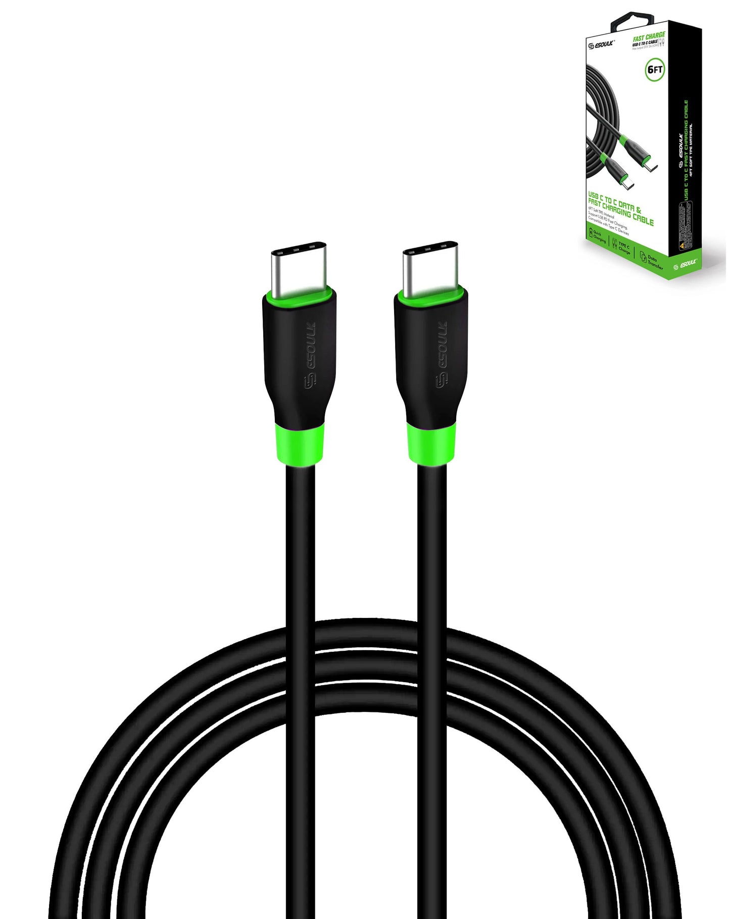 Esoulk EC34P USB C-C Cable (BLACK) (6ft)