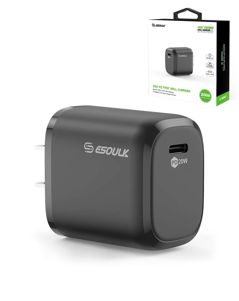 Esoulk USB C Wall Adapter (20W) (BLACK) (Only Ground Shipping)
