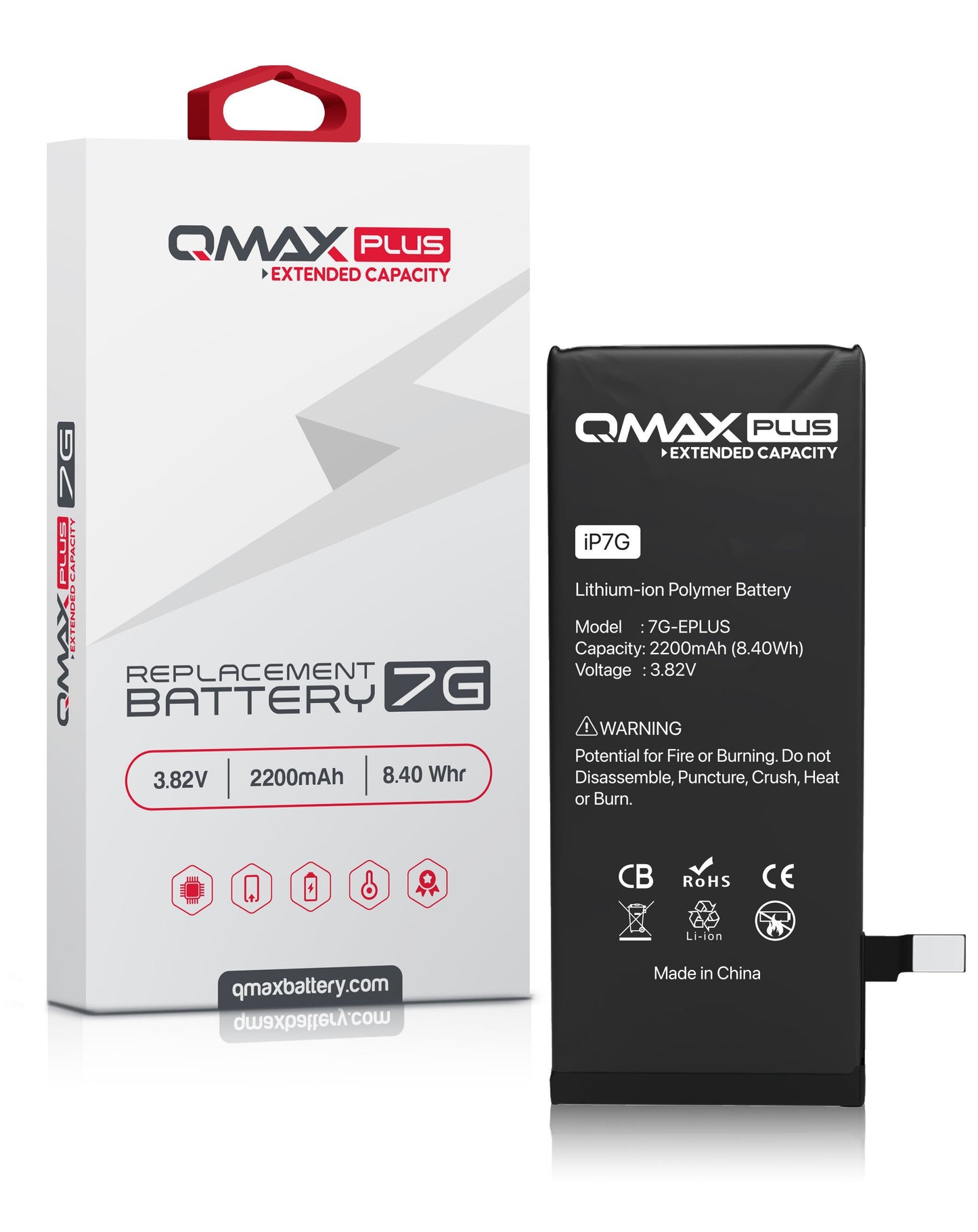 QMAX Plus iPhone 7 Extended Capacity Replacement Battery (2200 mAh)