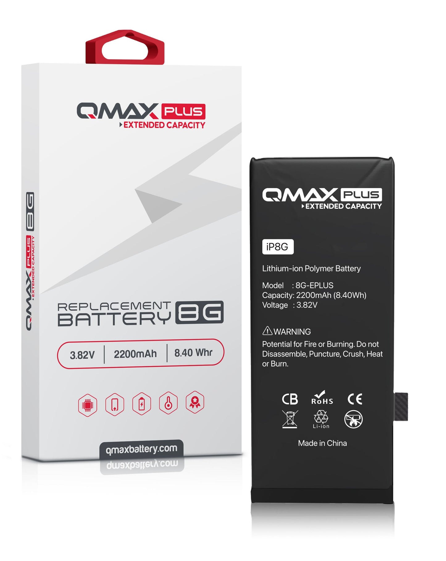 QMAX Plus iPhone 8 Extended Capacity Replacement Battery (2200 mAh)