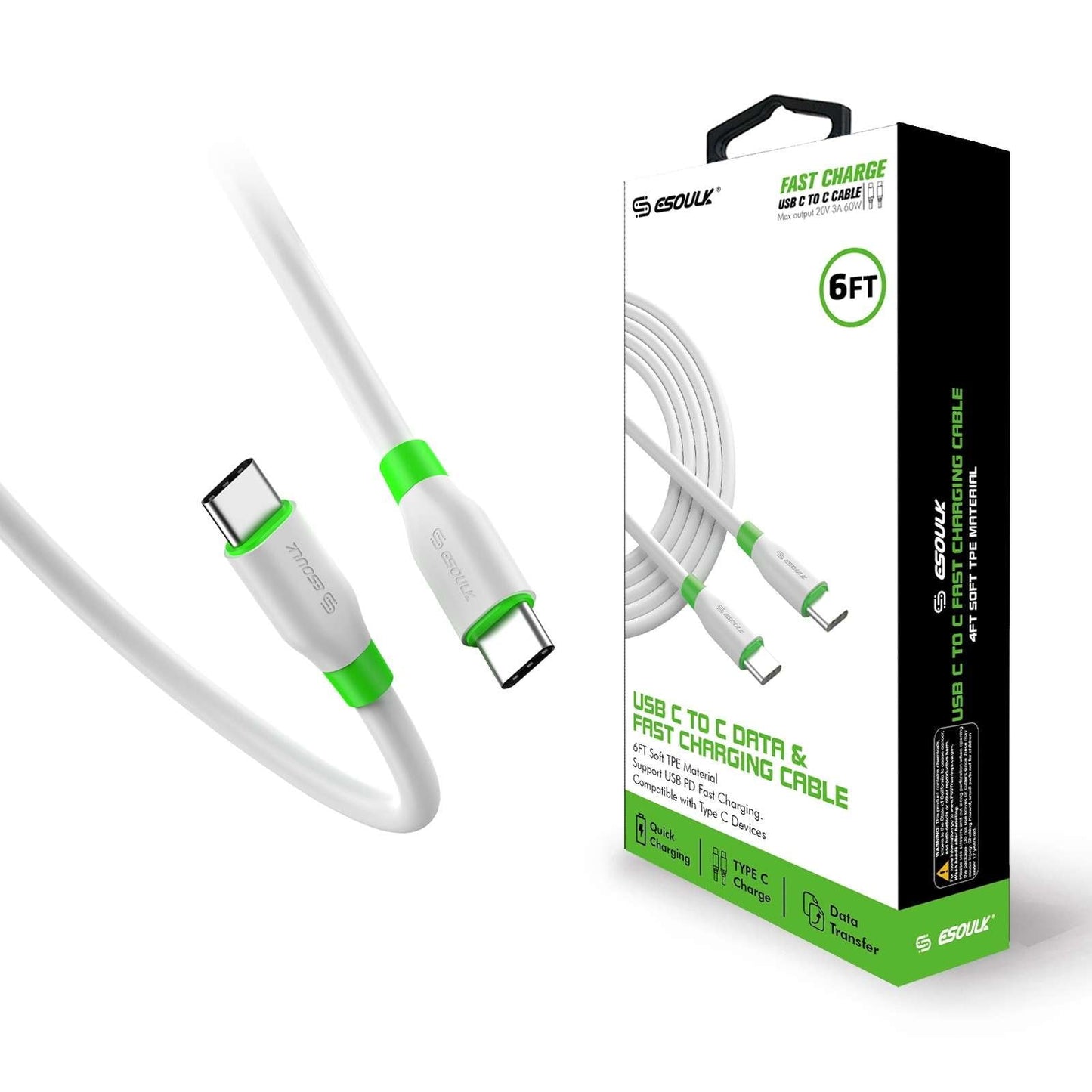 Esoulk EC34P USB C-C Cable (White) (6ft)