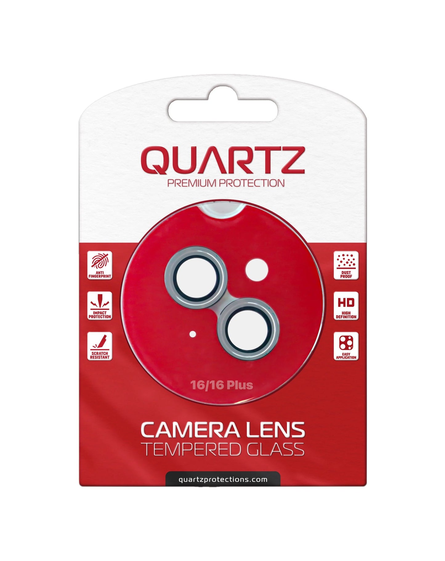 QUARTZ HD Tempered Glass with Metal Ring for iPhone 16 / 16 Plus Back Camera (WHITE)