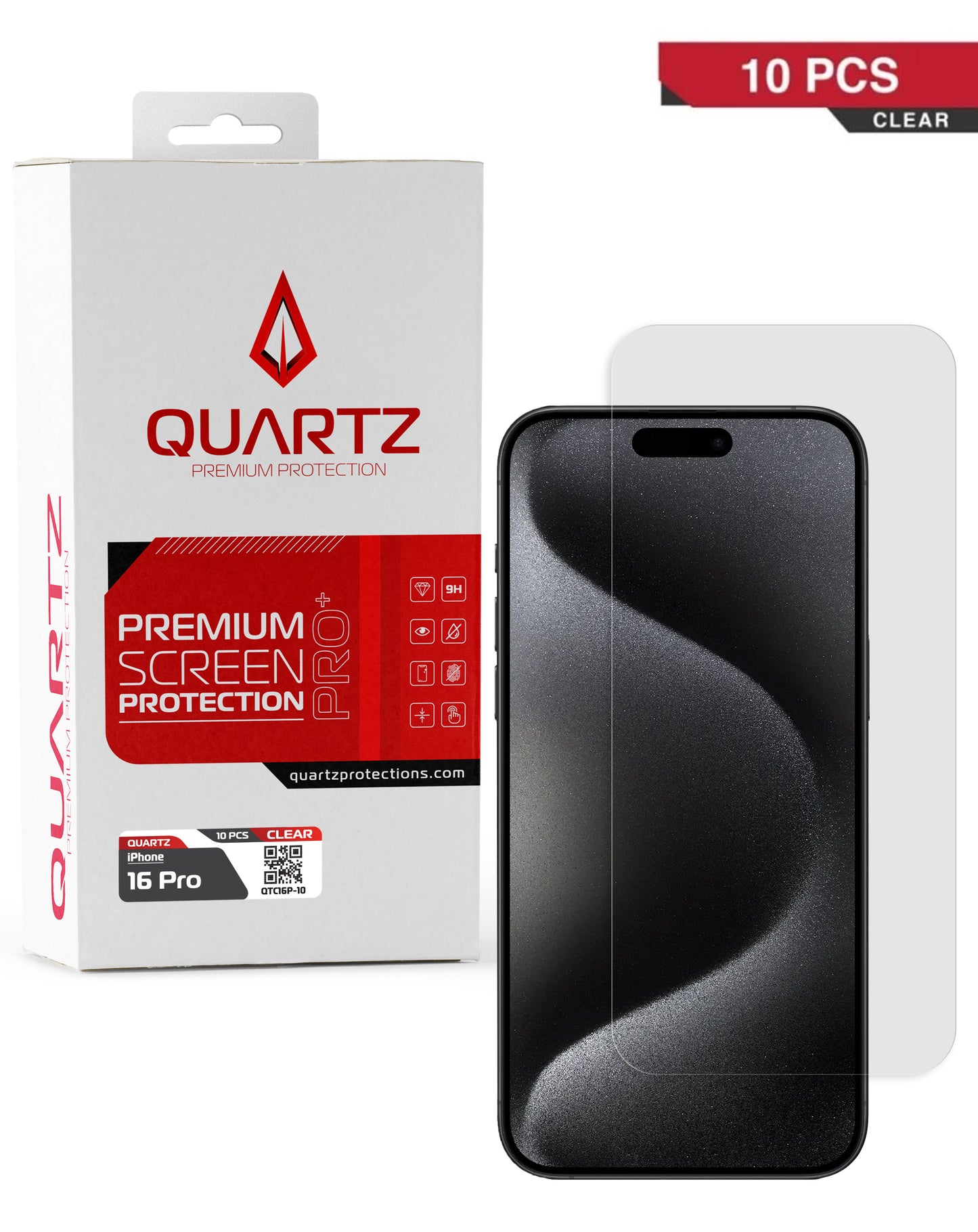 QUARTZ Clear Tempered Glass for iPhone 16 Pro / 17 / 17 Pro / 18 Pro (Pack of 10)