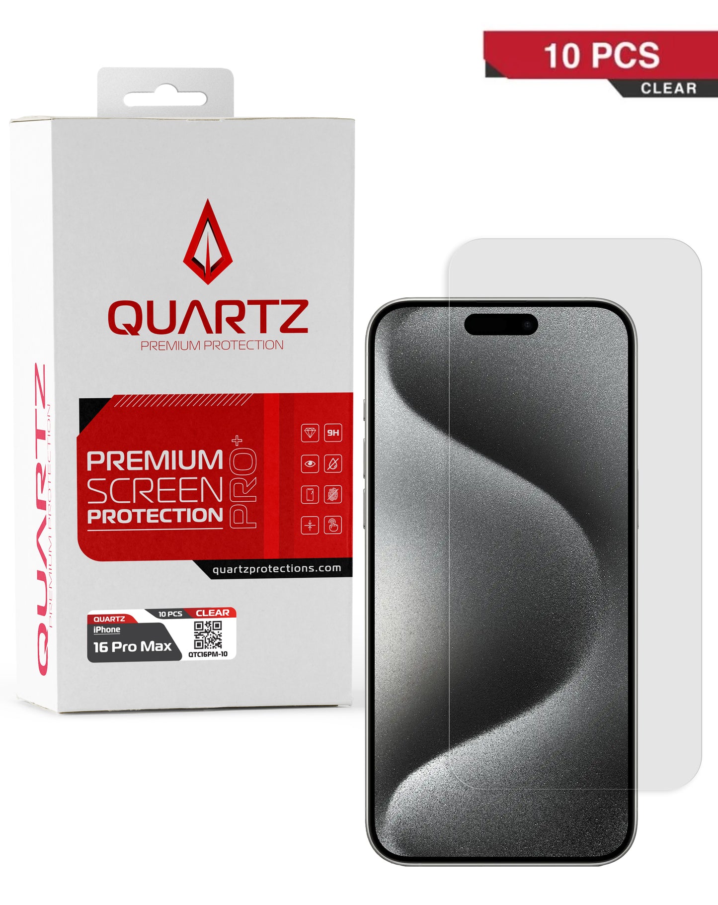 QUARTZ Clear Tempered Glass for iPhone 16 Pro Max / 17 Pro Max / 18 Pro Max (Pack of 10)