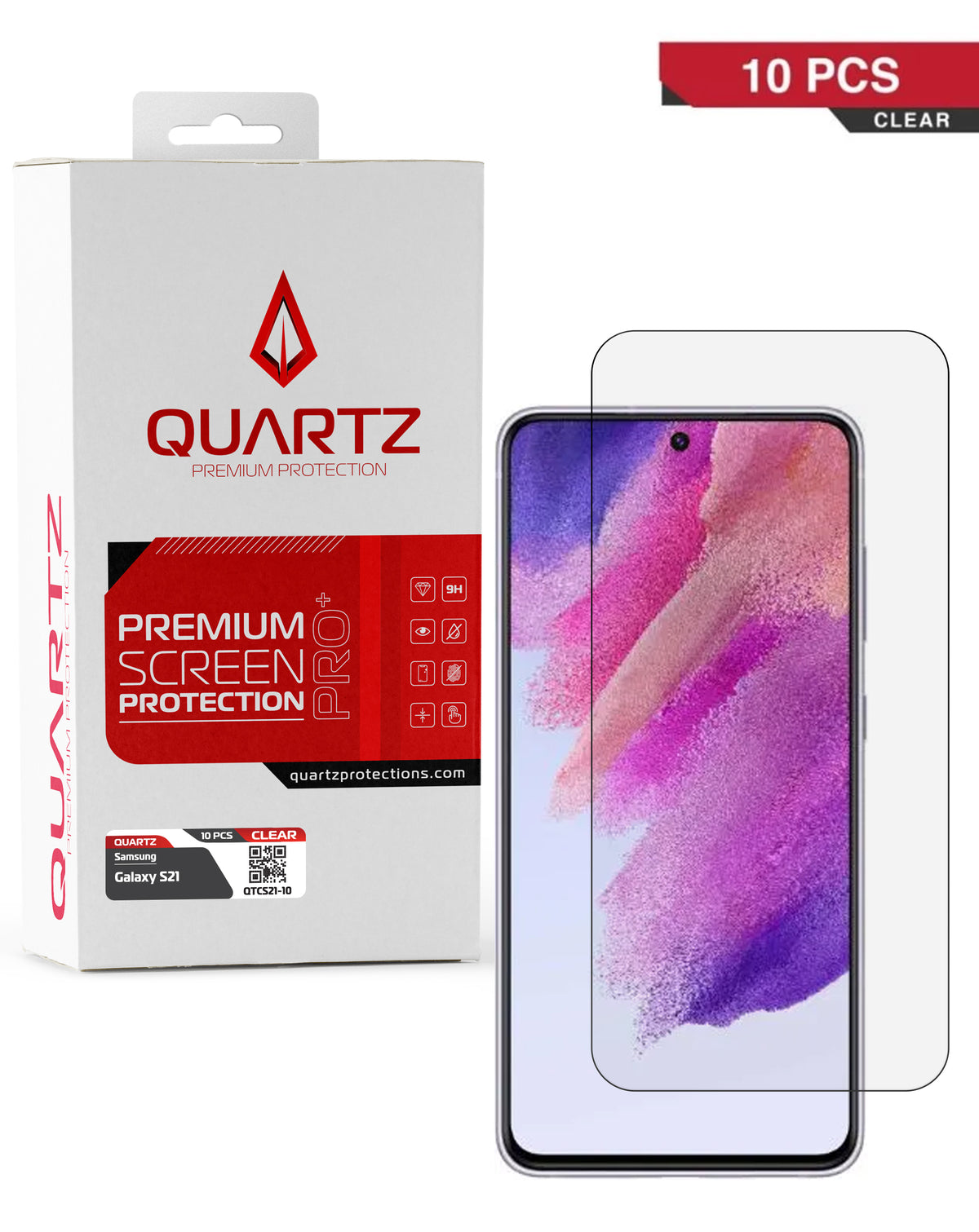 QUARTZ Clear Tempered Glass for Galaxy S21 (10 Pack)