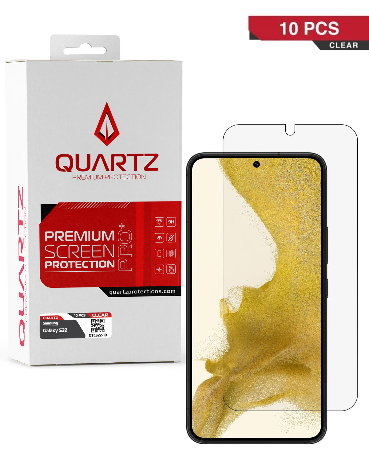 QUARTZ Clear Tempered Glass for Galaxy S22 (10 Pack)