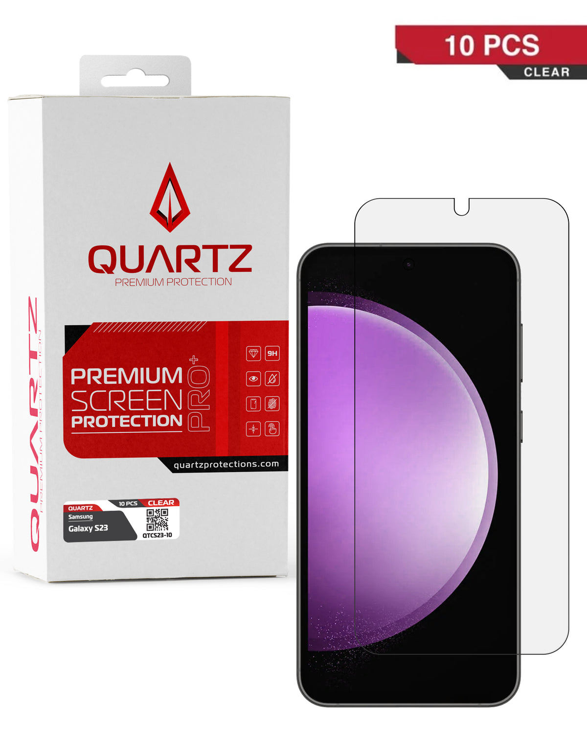 QUARTZ Clear Tempered Glass for Galaxy S23 (10 Pack)