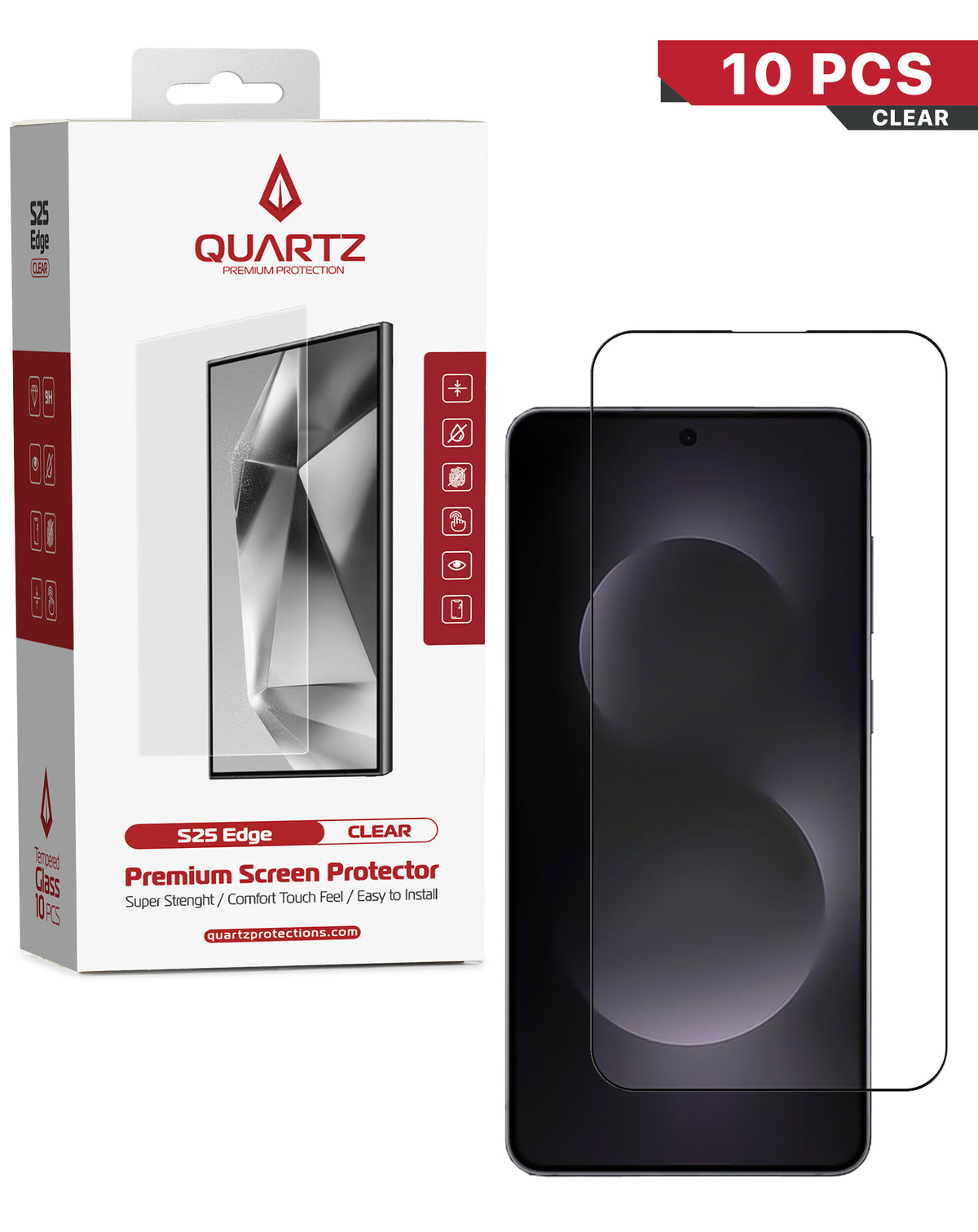 QUARTZ Clear Tempered Glass for Galaxy S25 Edge (10 Pack)