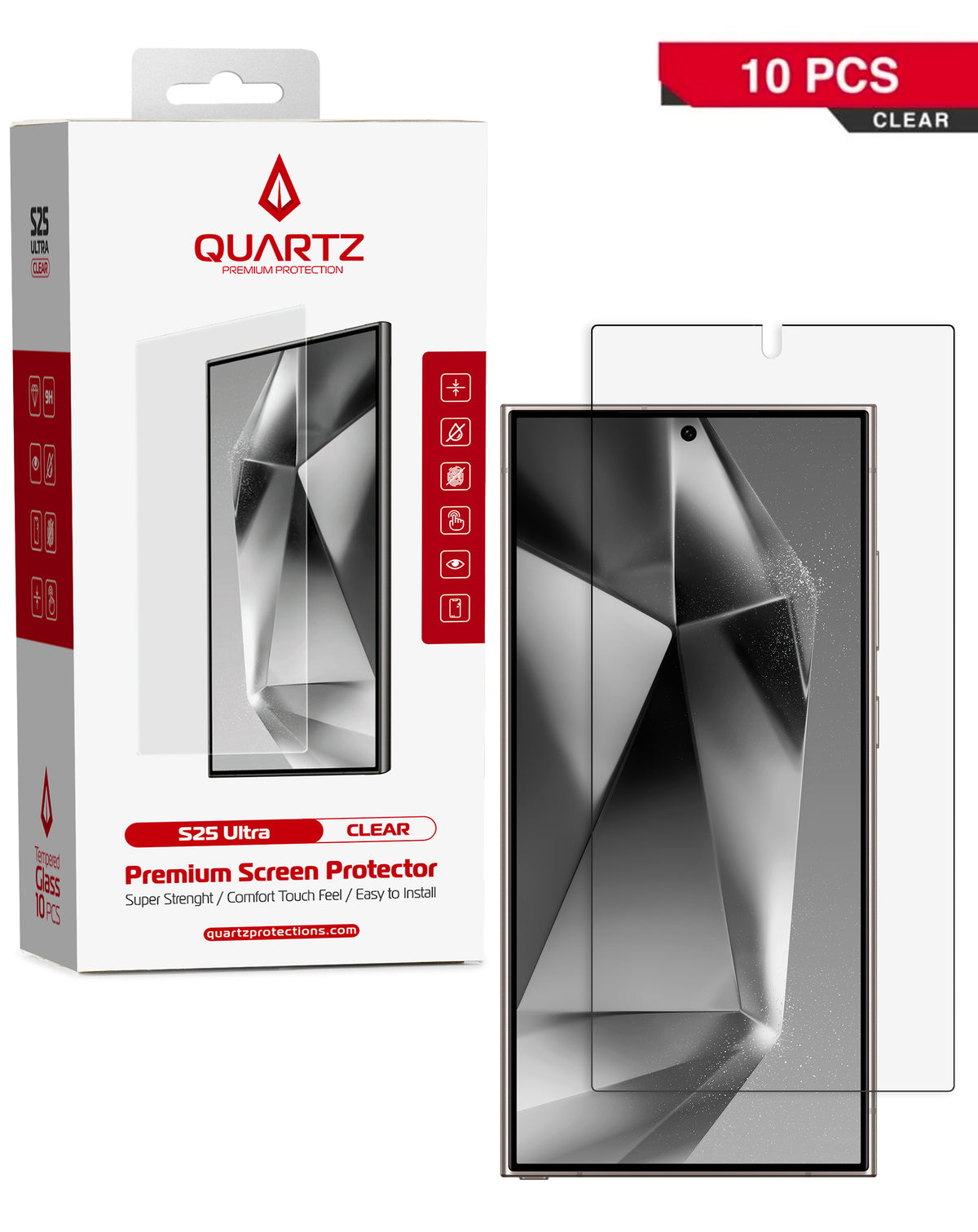 QUARTZ Clear Tempered Glass for Galaxy S25 Ultra (10 Pack)