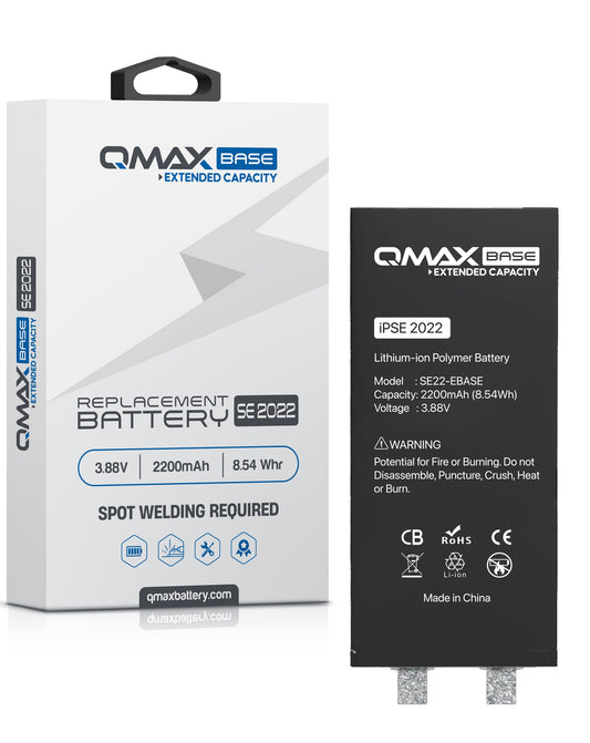 QMAX Base Extended Capacity Replacement Battery for iPhone SE 2022 (Spot Weld Required) (2200 mAH)