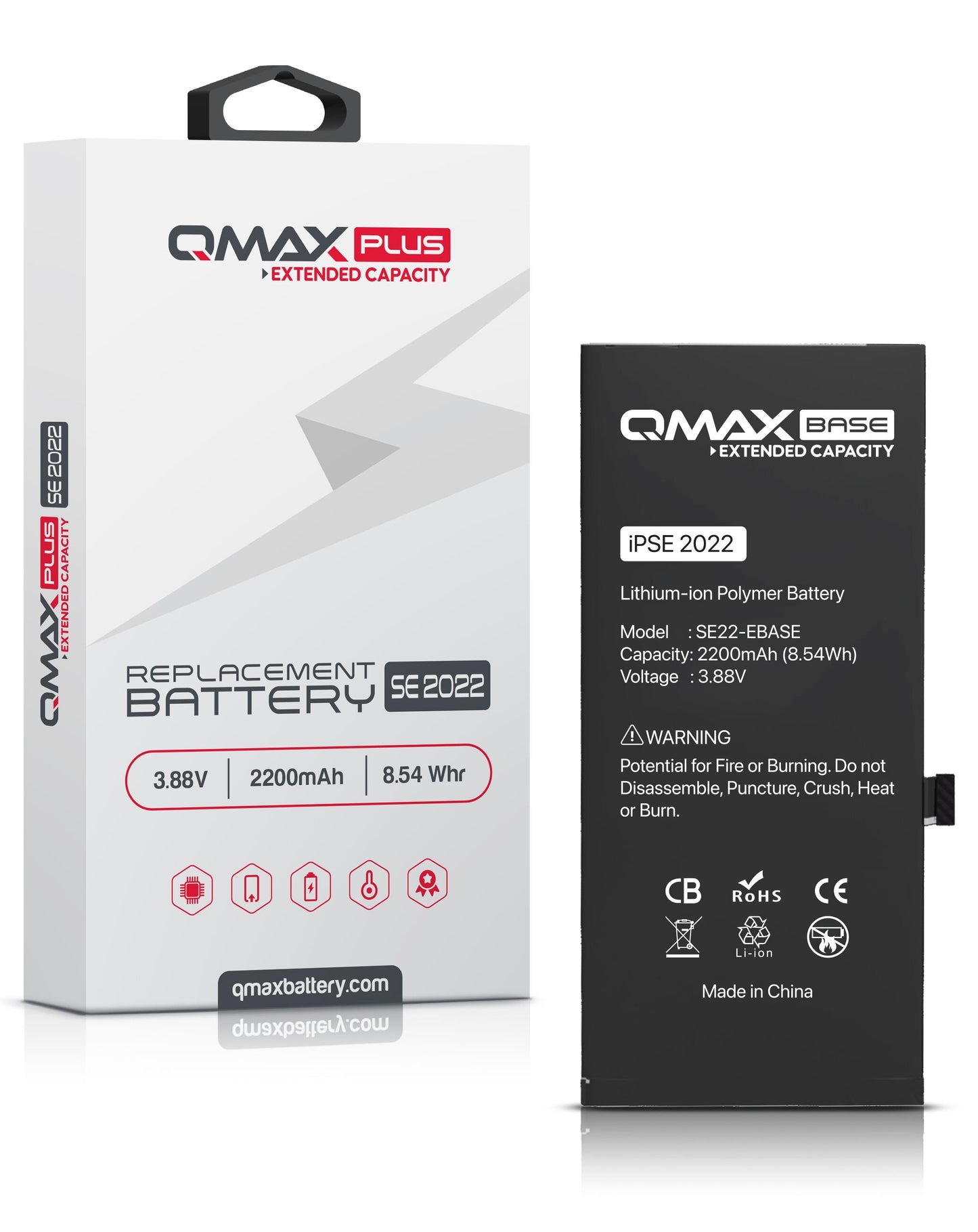 QMAX Plus iPhone SE 2022 Extended Capacity Replacement Battery (2200 mAh)