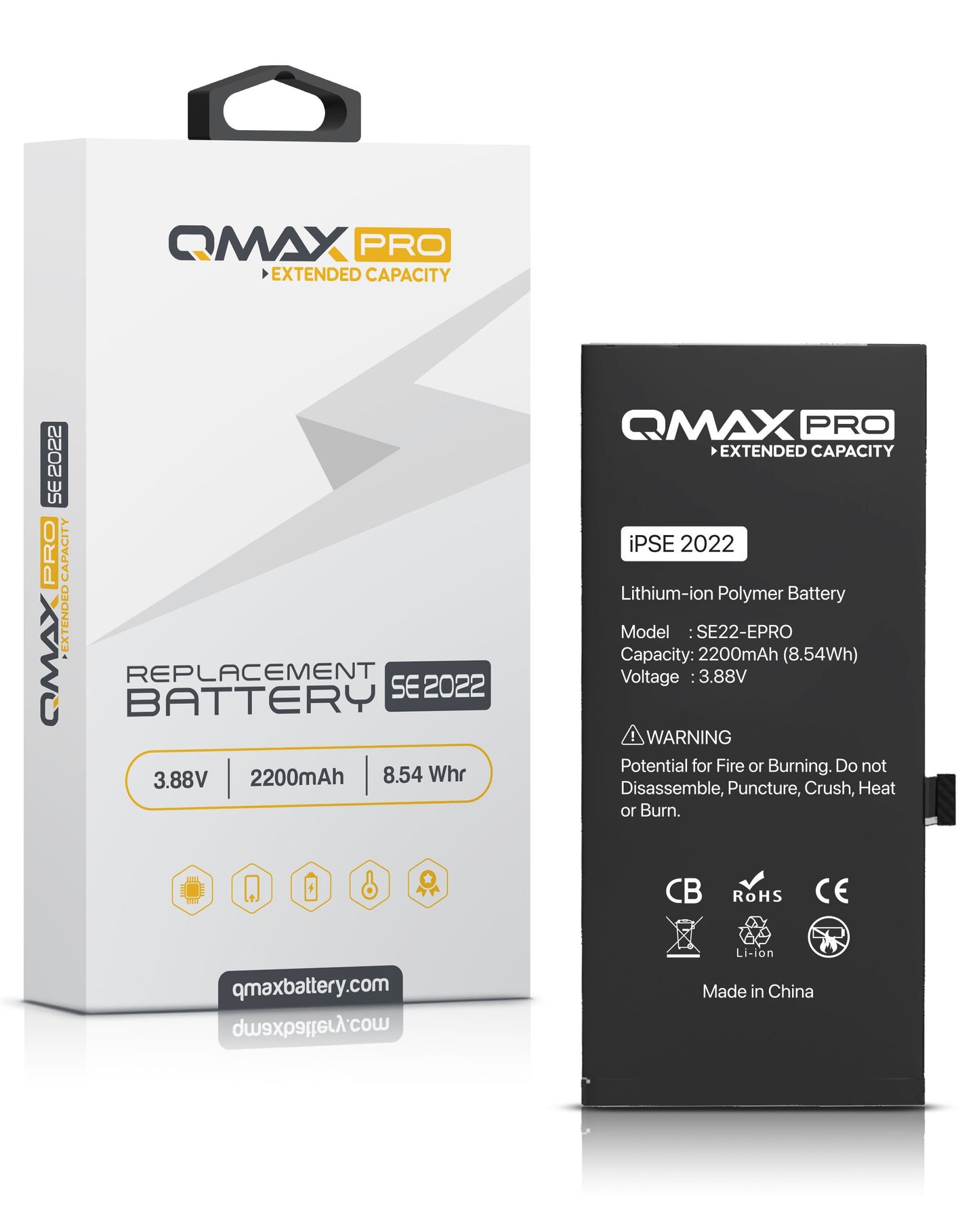 QMAX Pro iPhone SE 2022 Extended Capacity Replacement Battery (2200 mAh)