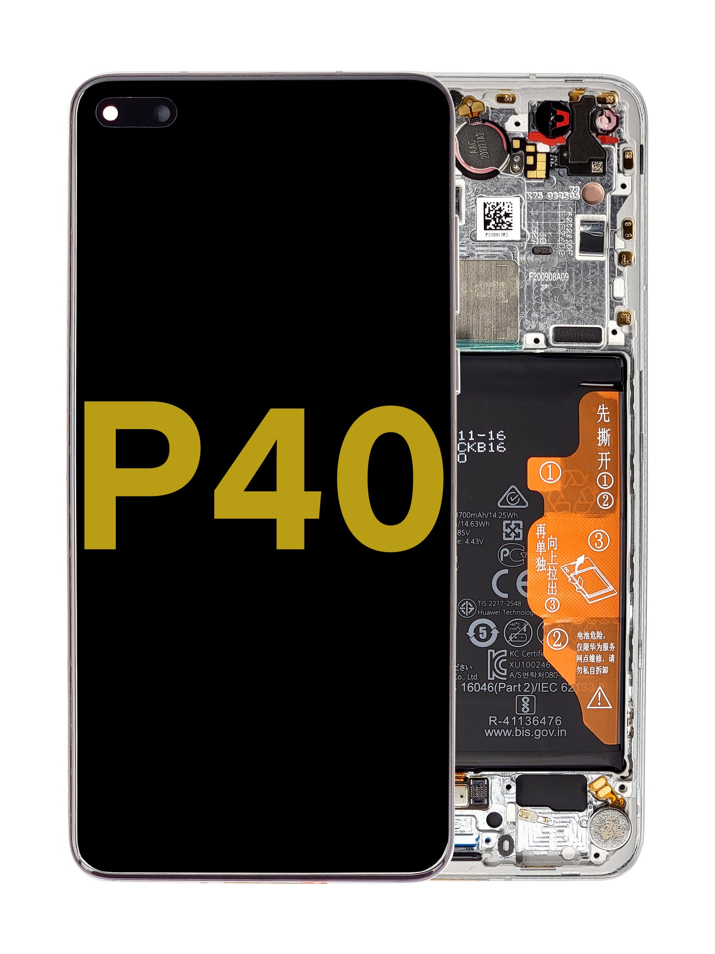 HW P40 Screen Assembly (With The Frame) (Service Pack) (White)