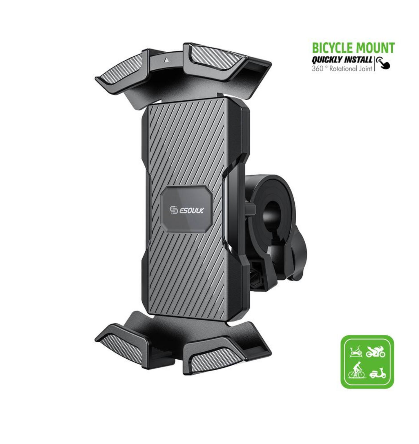 Esoulk - Universal Bike Phone Mount Motorcycle Handlebar Clamp Scooter Clip for iPhone Android GPS - Black