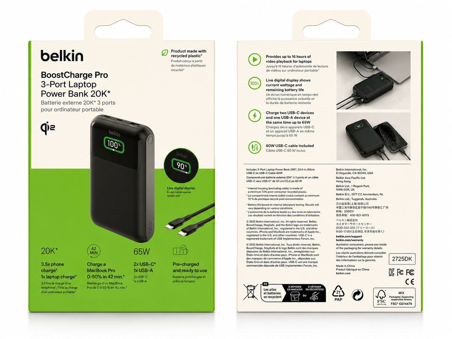 Belkin BoostCharge Pro 3-Port Laptop Power Bank 20K (Open Box)