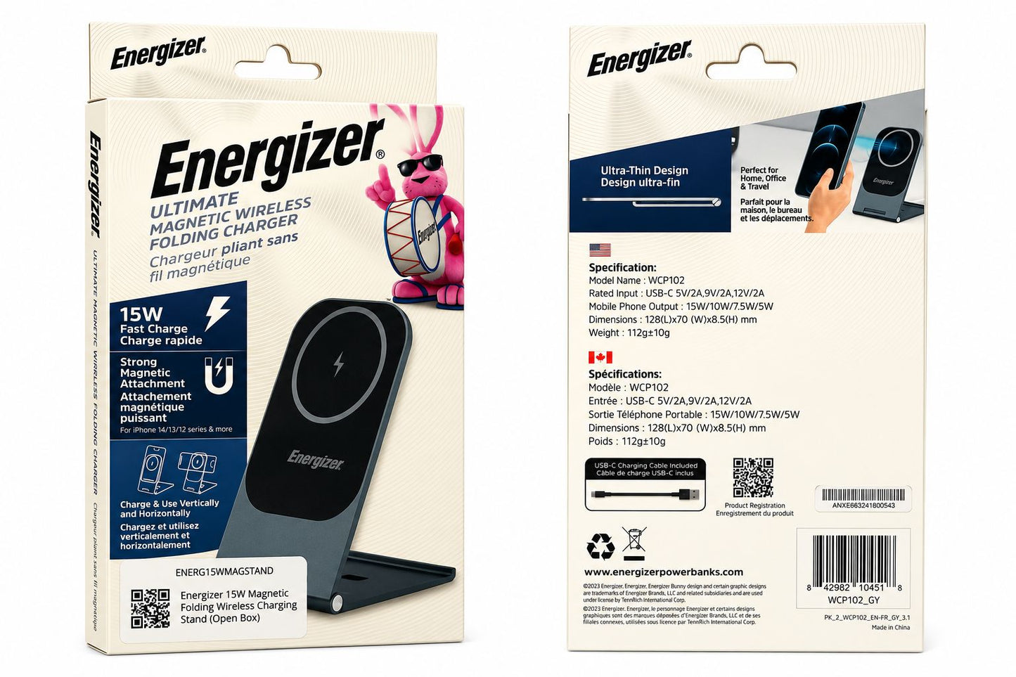 Energizer 15W Magnetic Folding Wireless Charging Stand (Open Box)