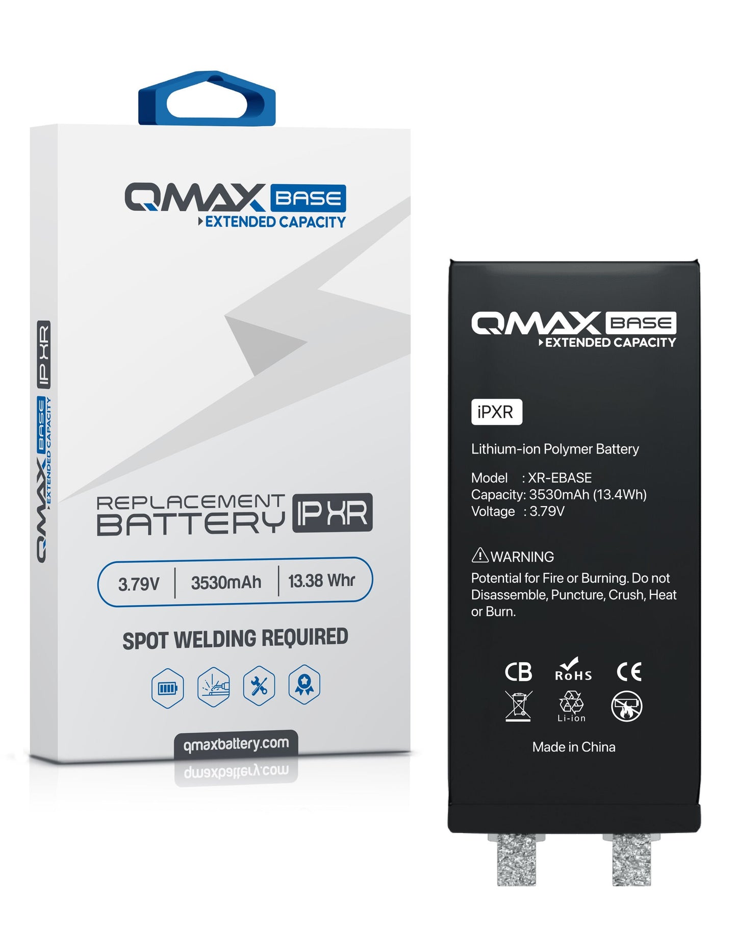 QMAX Base iPhone XR Extended Capacity Replacement Battery (Spot Weld Required) (3530 mAh)