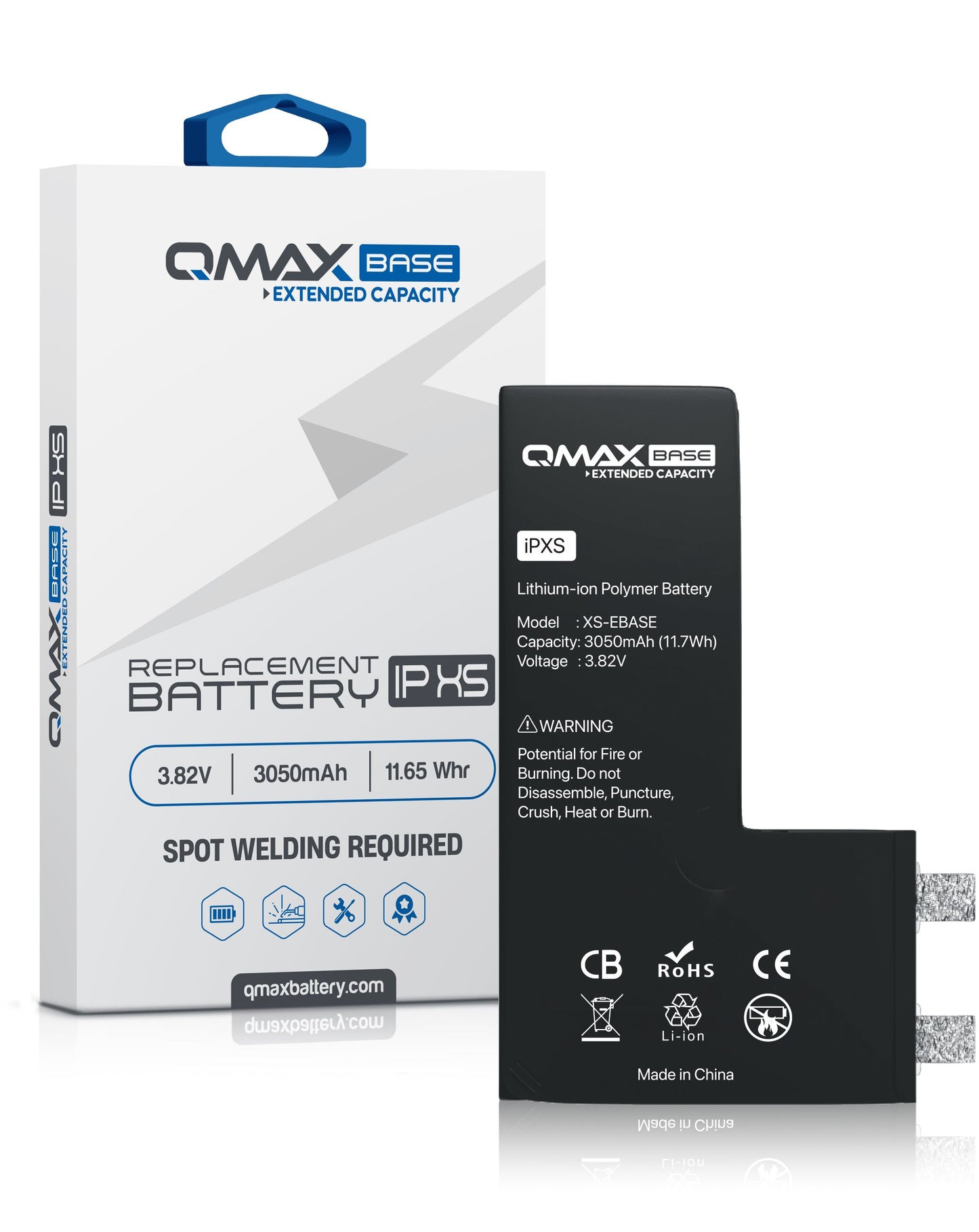 QMAX Base iPhone XS Extended Capacity Replacement Battery (Spot Weld Required) (3050 mAh)
