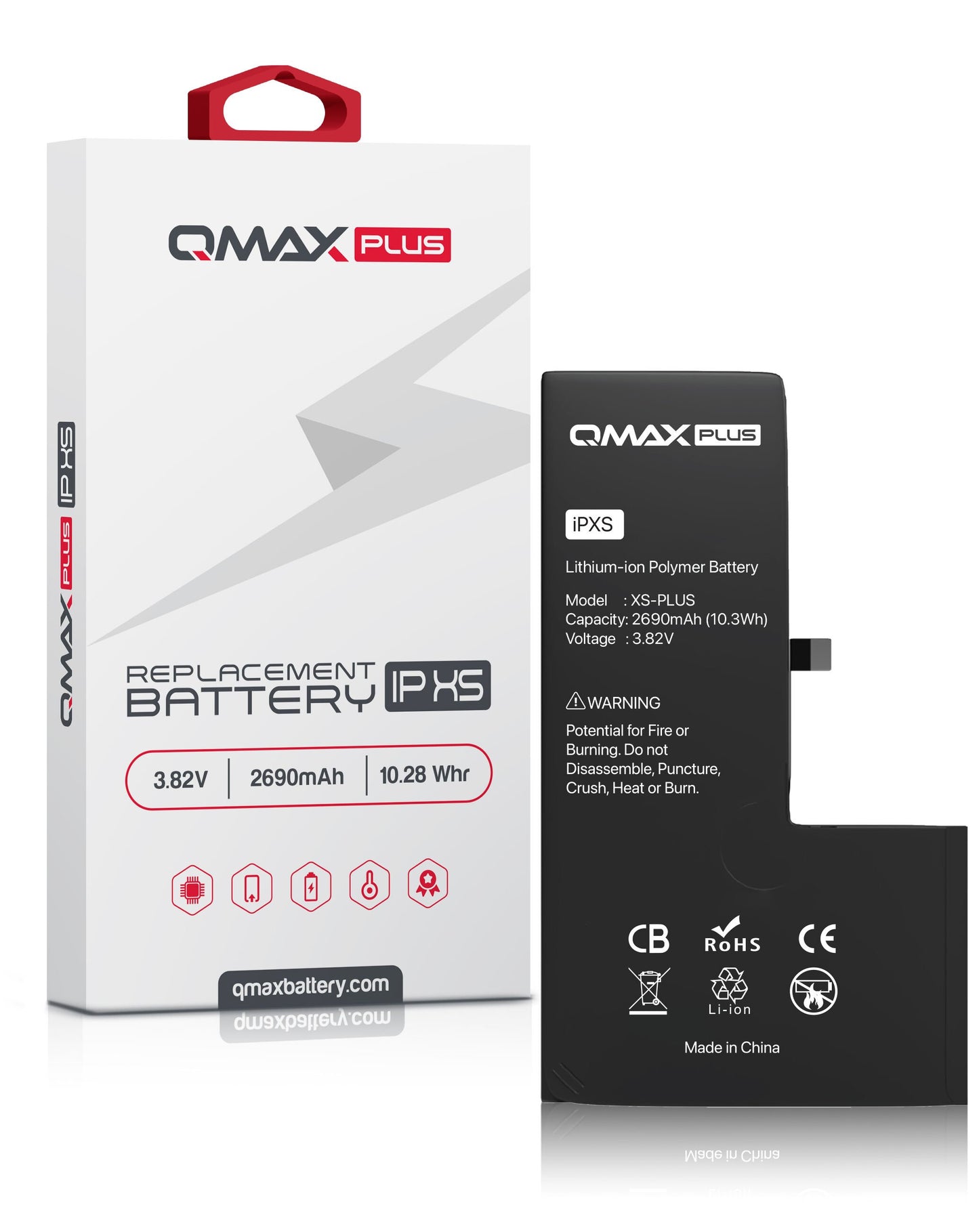 QMAX Plus iPhone XS Replacement Battery (2690 mAh)